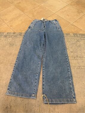 Zara Light Blue Wide-Leg Drawstring Jeans